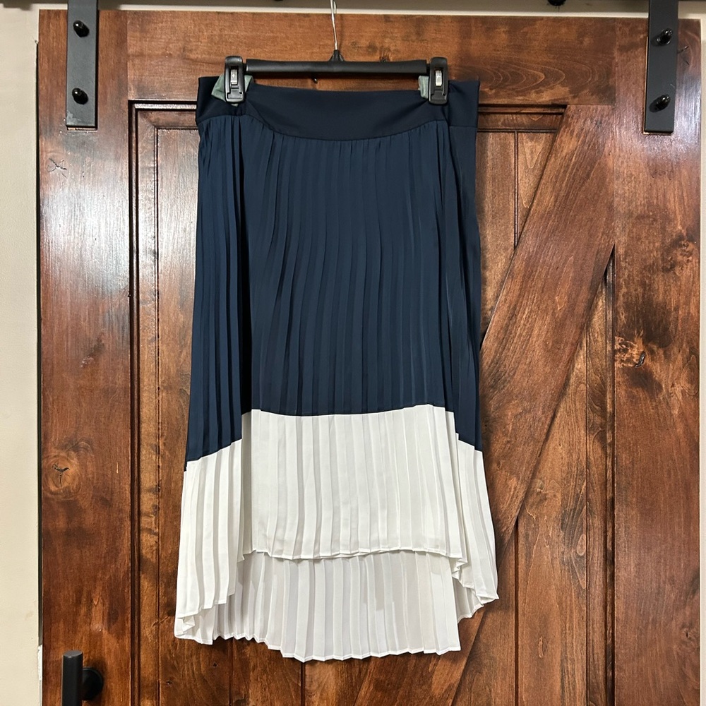 Ann Taylor Navy & White Asymmetric Pleated Skirt